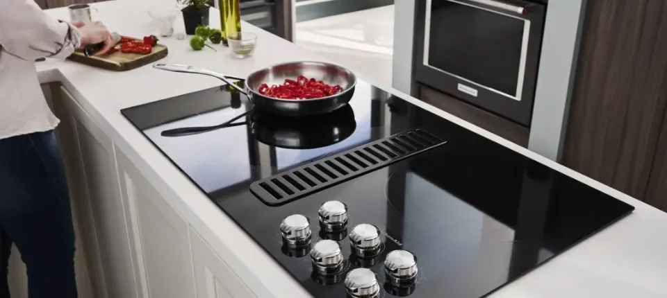 cooking on downdraft cooktop